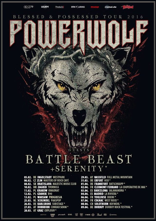 Powerwolf, Battle Beast und Serenity Europa Tour 2016 - Tickets & Termine