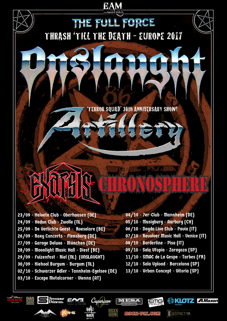 Onslaught, Artillery, Exarsis & Chronosphere - Tour 2017